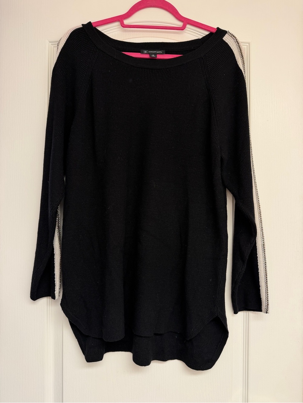 Women’s Black Long-Sleeve Sweater with Rhinestone Side Stripe Detailing XL